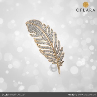 Feather & Pearl Crystal Brooch - Buy online @ www.oflara.com