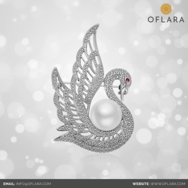 Swan Pearl Crystal Brooch - Buy online @ www.oflara.com