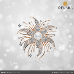 Elegant Flower & Pearl Crystal Brooch - Buy online @ www.oflara.com